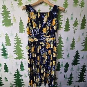 Perceptions Womens Sleeveless Floral Midi Fit + Flare Dress